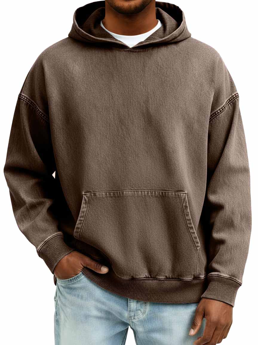 Men's 100% Cotton Retro Casual Washed Distressed Hooded Sweatshirt