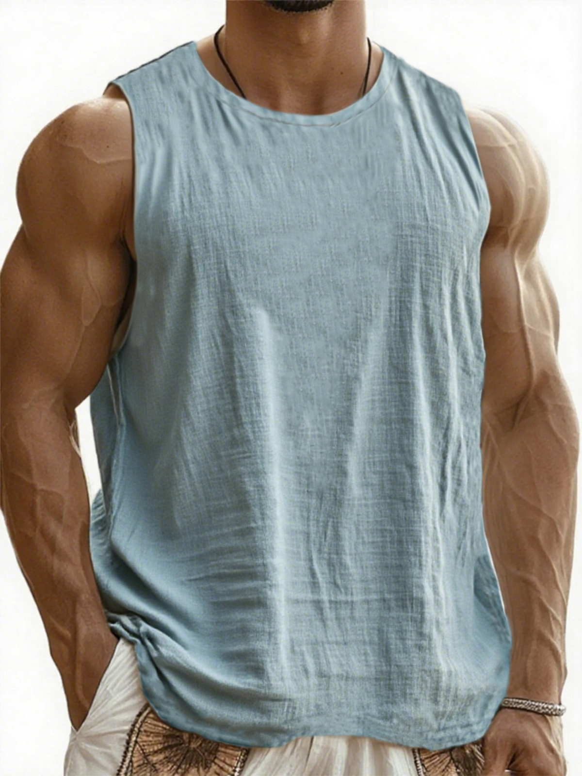 Men's Breathable Linen Sleeveless Pleated Vacation Comfort Vest