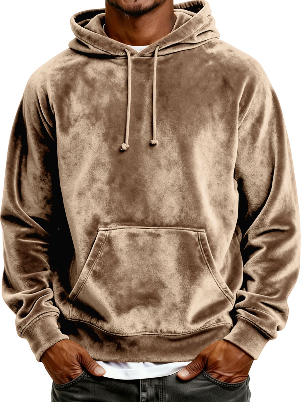 Men's Simple Velvet Basic Hooded Pullover Sweatshirt