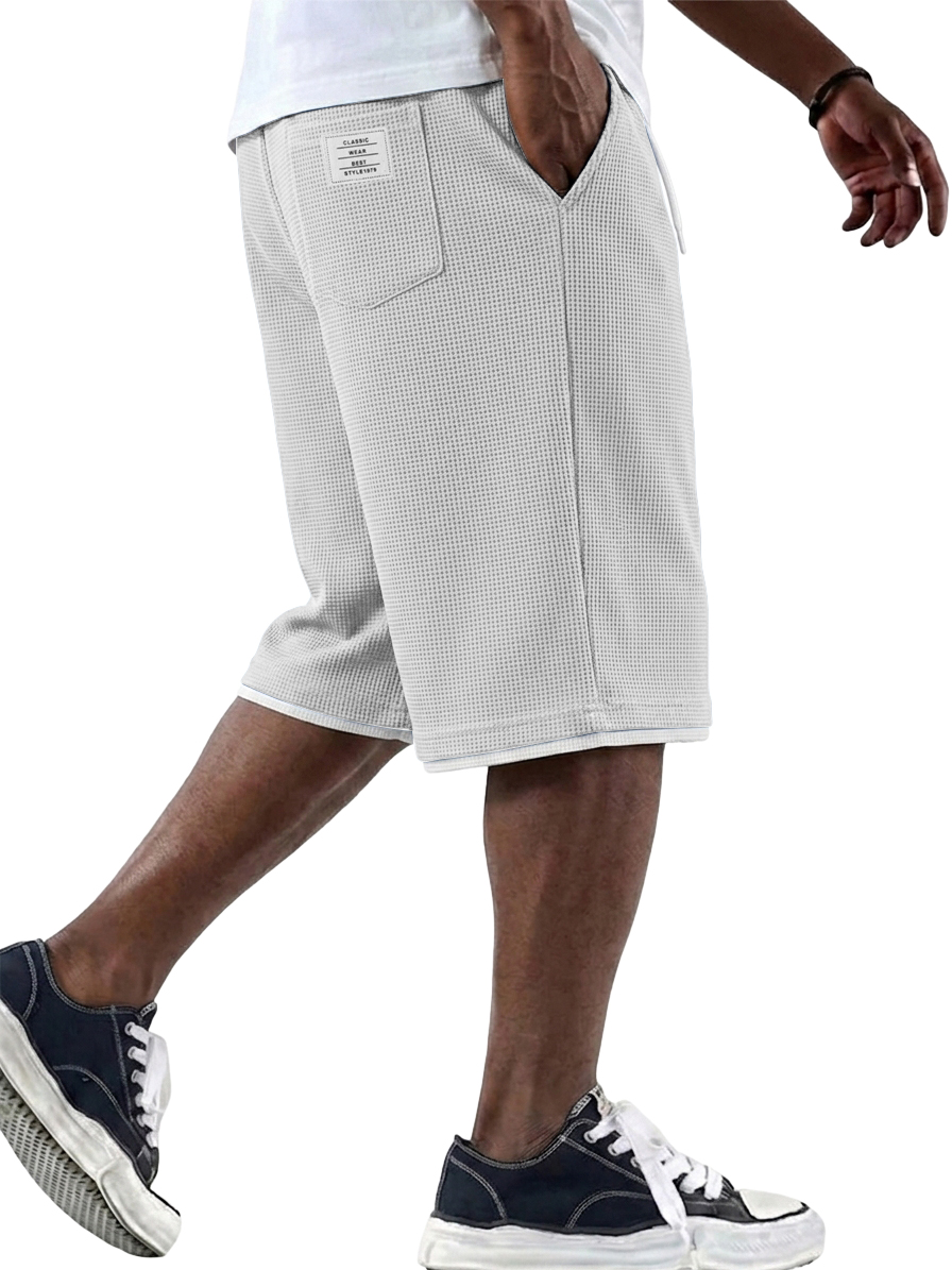 Men's Casual Fashionable Versatile Waffle Knit Embroidered Logo Shorts