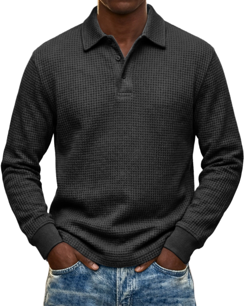 Men's Urban Casual Waffle Knit Everyday Long-Sleeve Polo Shirt