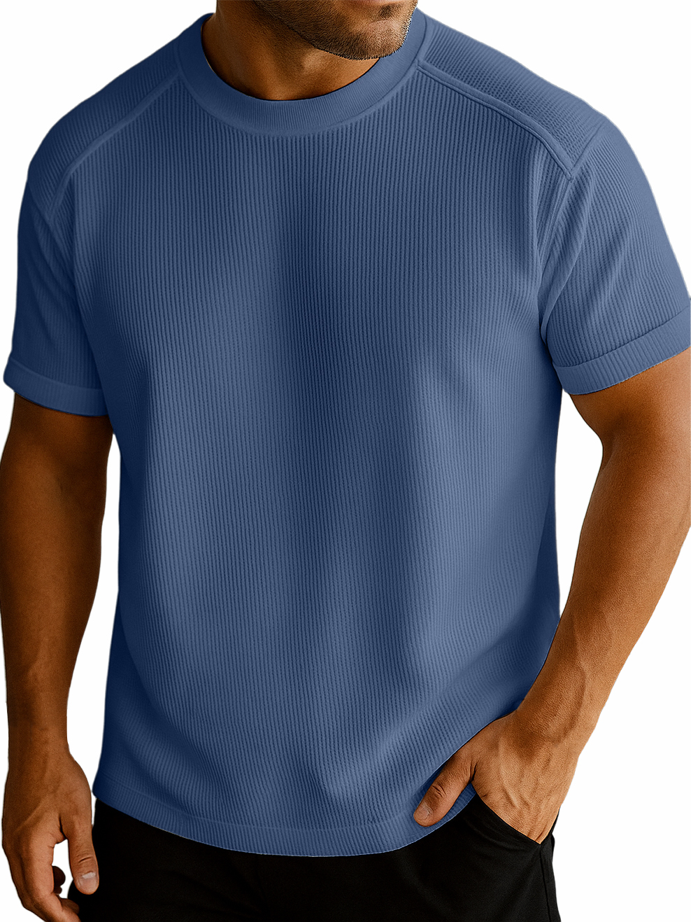 Men's Waffle Fabric Slim Textured Short-sleeved T-shirt