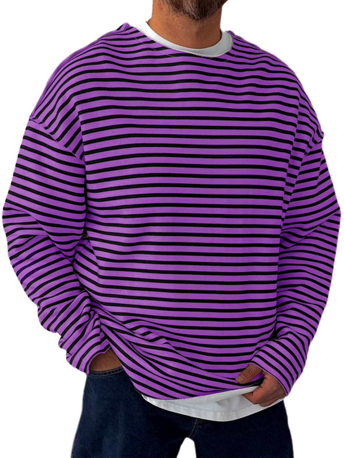 Men's Retro Horizontal Striped, Everyday, Comfortable Long-sleeved T-shirt