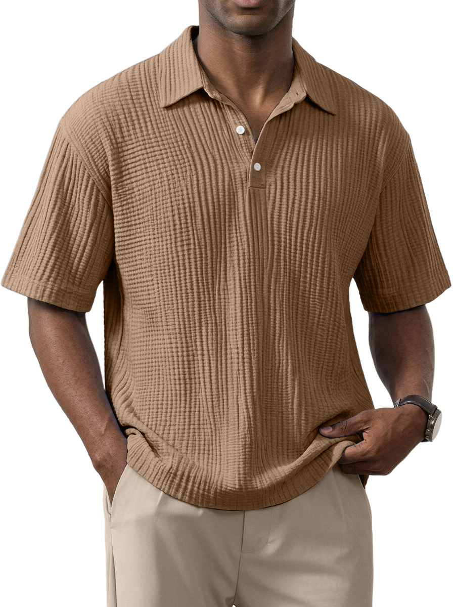 Men's Simple Everyday Loose Fit Textured Short Sleeve Polo Shirt
