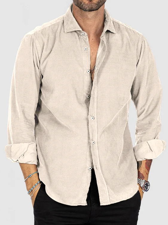 Men's Classic Casual Cotton And Linen Long-sleeved Shirt