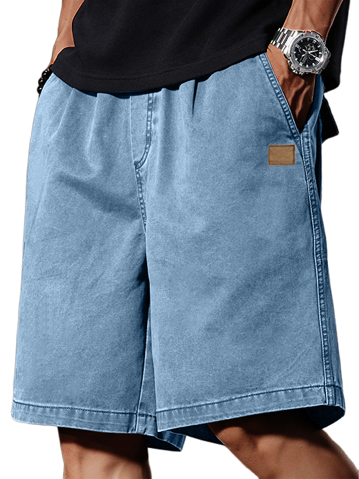 Men's Retro Distressed Pocket Workwear Logo Fashion Casual Shorts