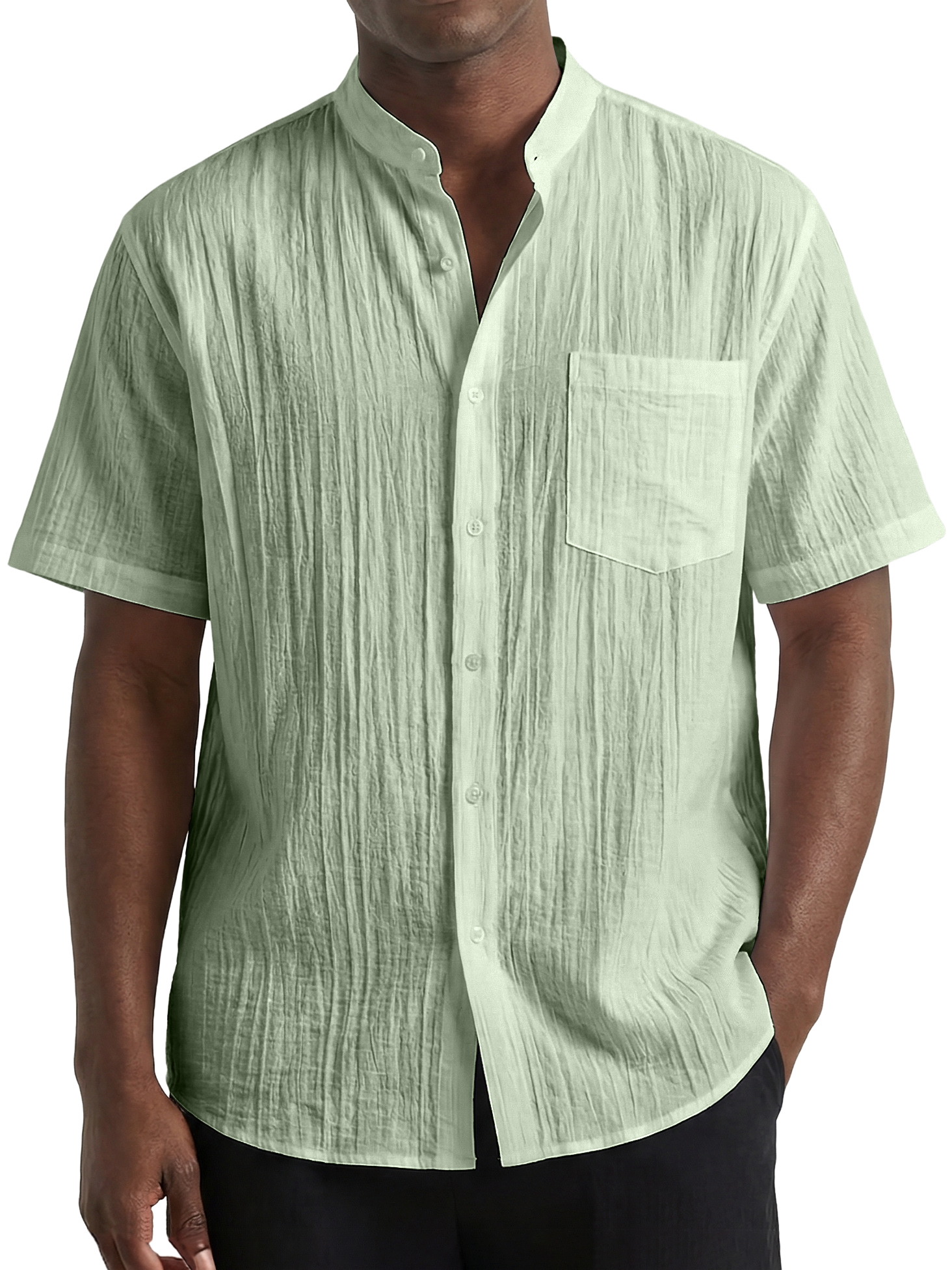 Men's Pleated Striped Textured Comfortable Breathable Short Sleeve Shirt