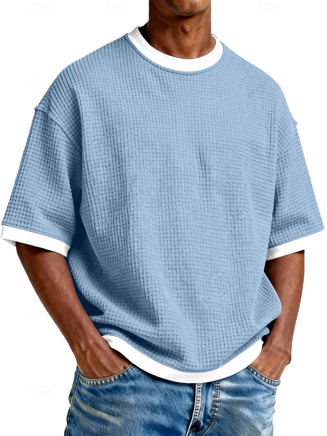 Men's Casual Waffle Fabric Double Pocket Long-Sleeve Shirt
