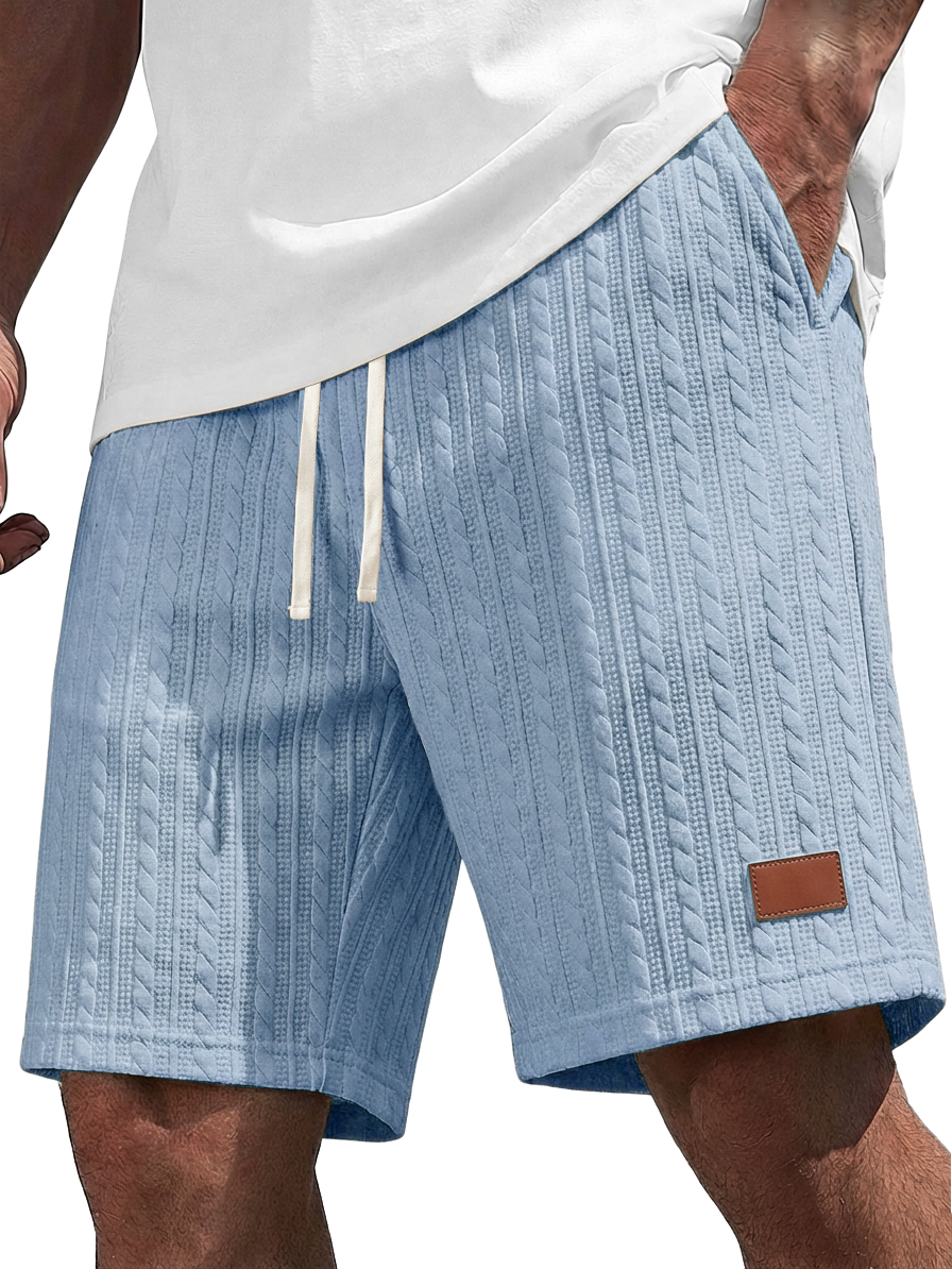 Men's Retro Casual Striped Jacquard Leather Label Shorts