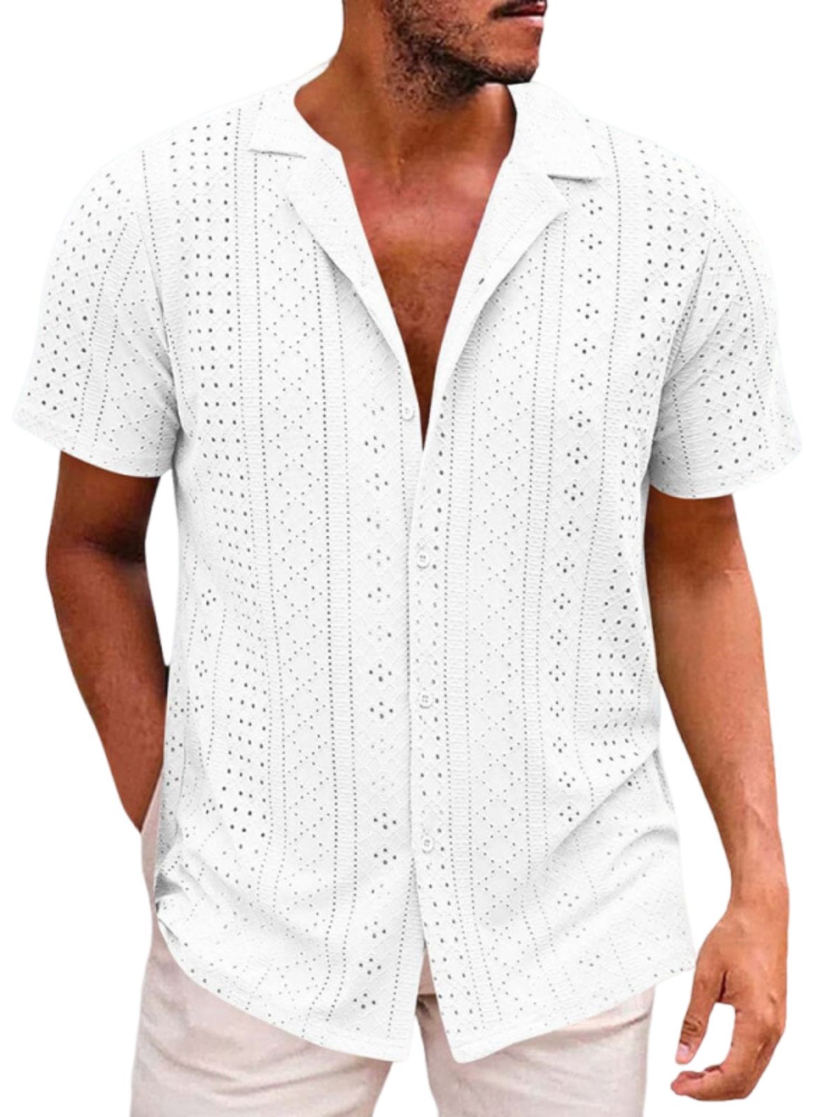 Men's Jacquard Cuban Collar Short-sleeved Shirt