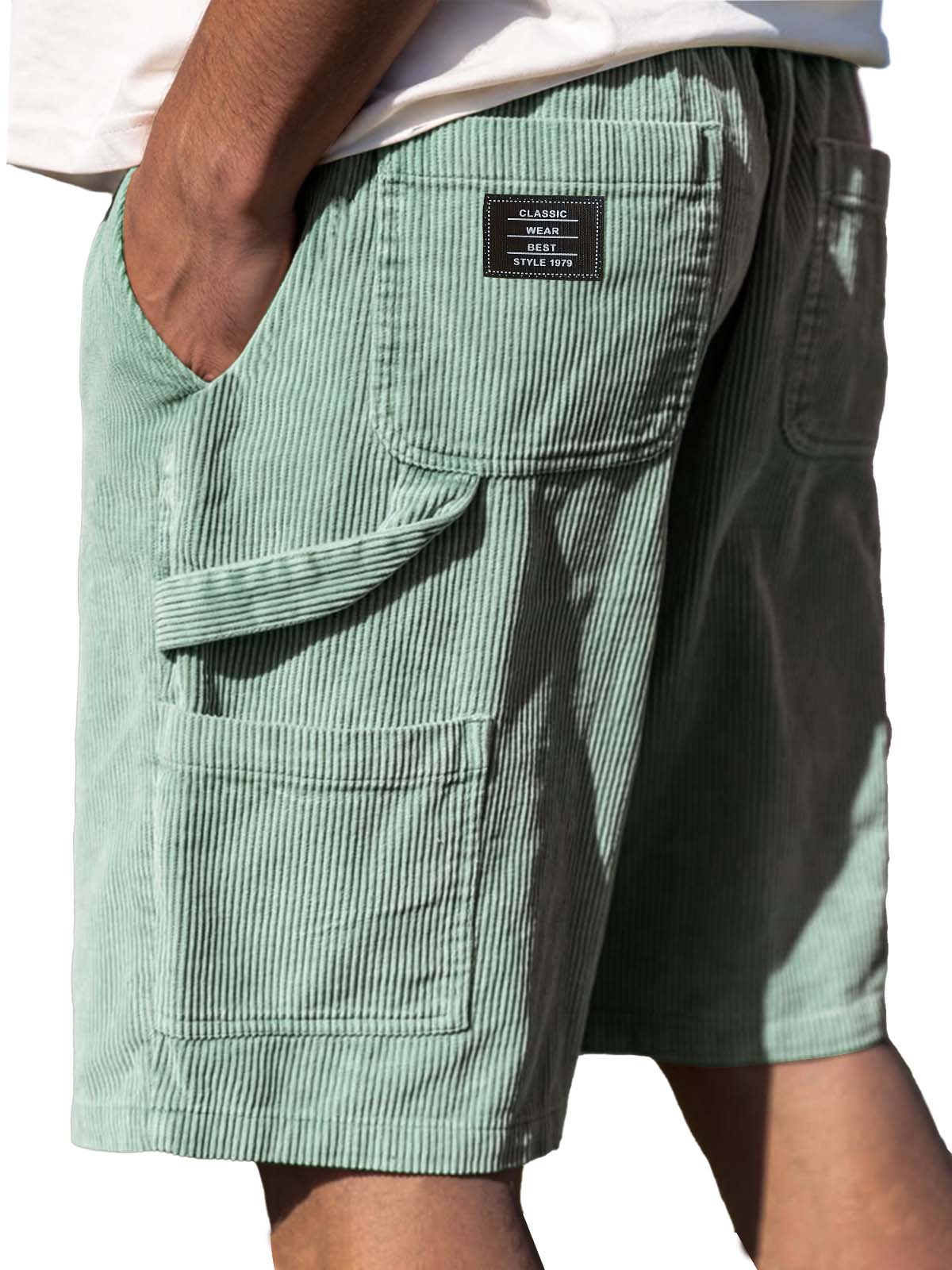 Men's Retro Embroidered Suede Logo Corduroy Stylish Drawstring Casual Shorts