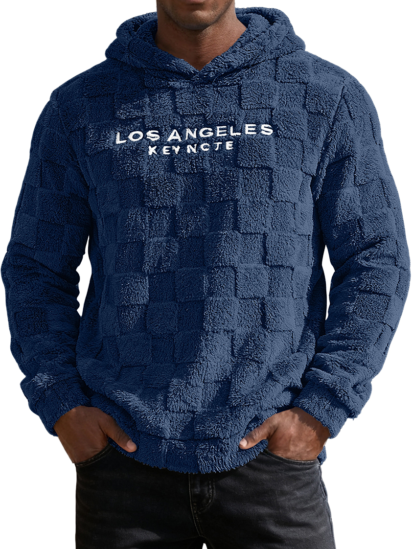 Men's Waffle Knit Fleece Letter Embroidery Hooded Sweatshirt