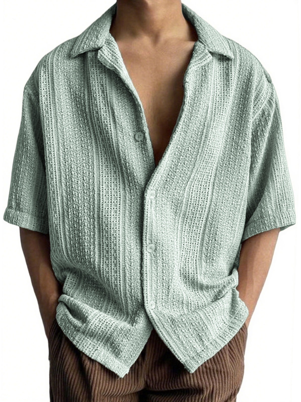 Men's Textured Jacquard Casual Vacation Short-sleeved Shirt