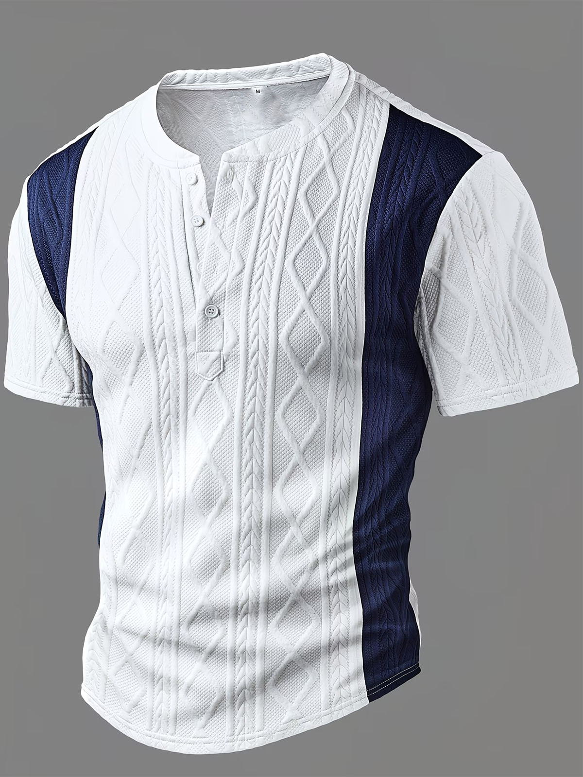 Men's Color-blocked Jacquard Textured Pullover Henley