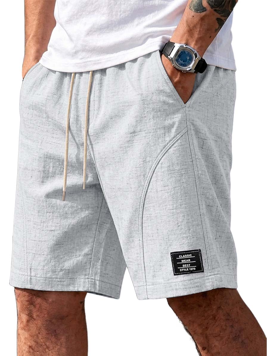 Men's Comfortable Cotton-Linen Casual Shorts with Embroidered Logo