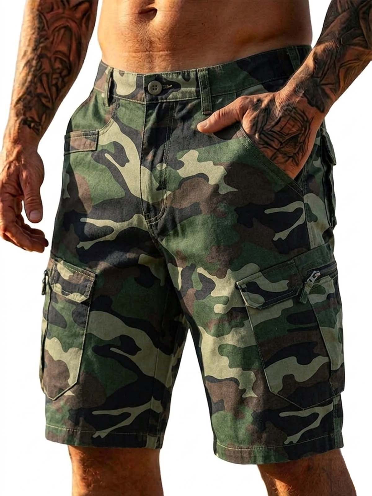 100% Cotton Camouflage Basic Multi-Pocket Cargo Shorts