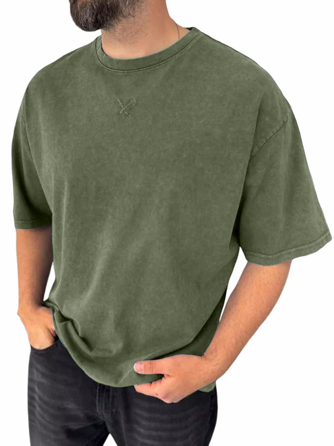 Men's Pure Cotton Washed And Distressed Retro Fashion Short-sleeved T-shirt