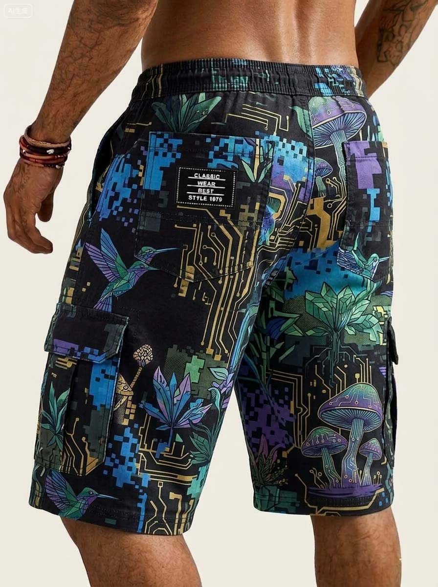 Digital Iridescent Mushroom Cargo Shorts