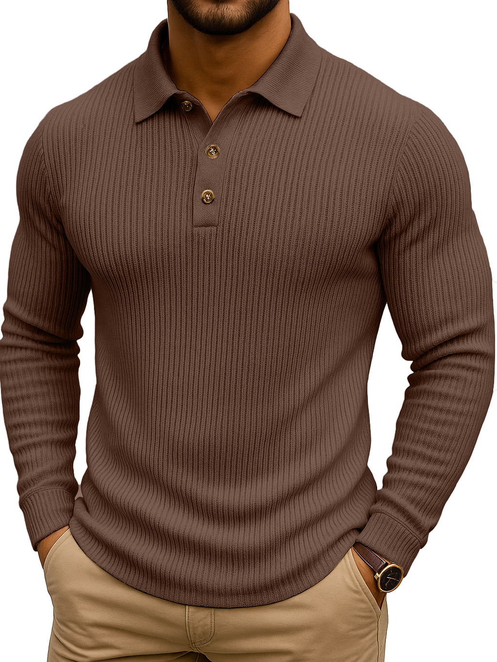 Simple Casual Striped Stretch Long-sleeved Polo Shirt