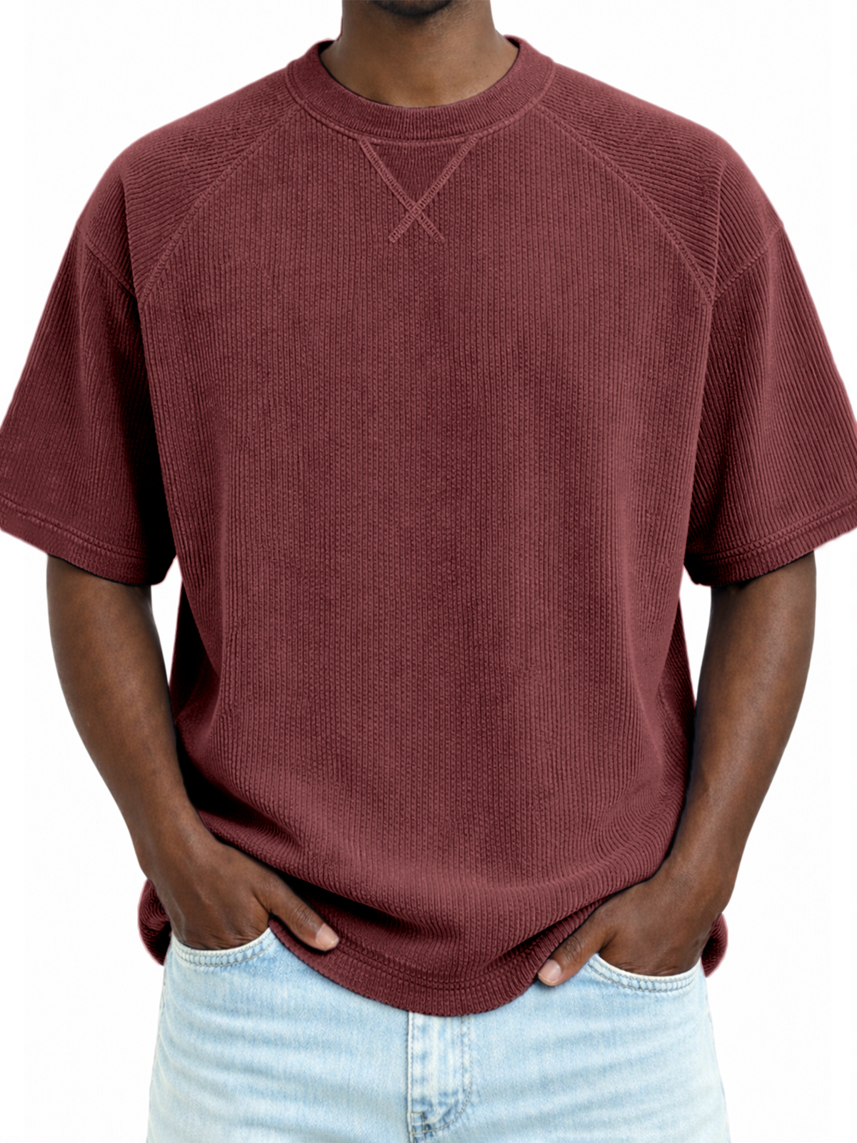 Classic Stitch Corduroy T-Shirt Raglan Sleeve Casual Tee