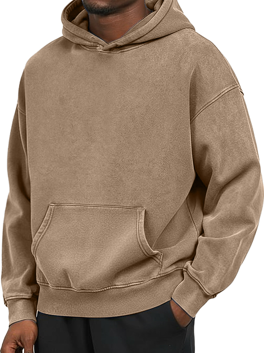 Men's 100% Cotton Washed And Distressed Vintage Casual Pocket Hooded Sweatshirt