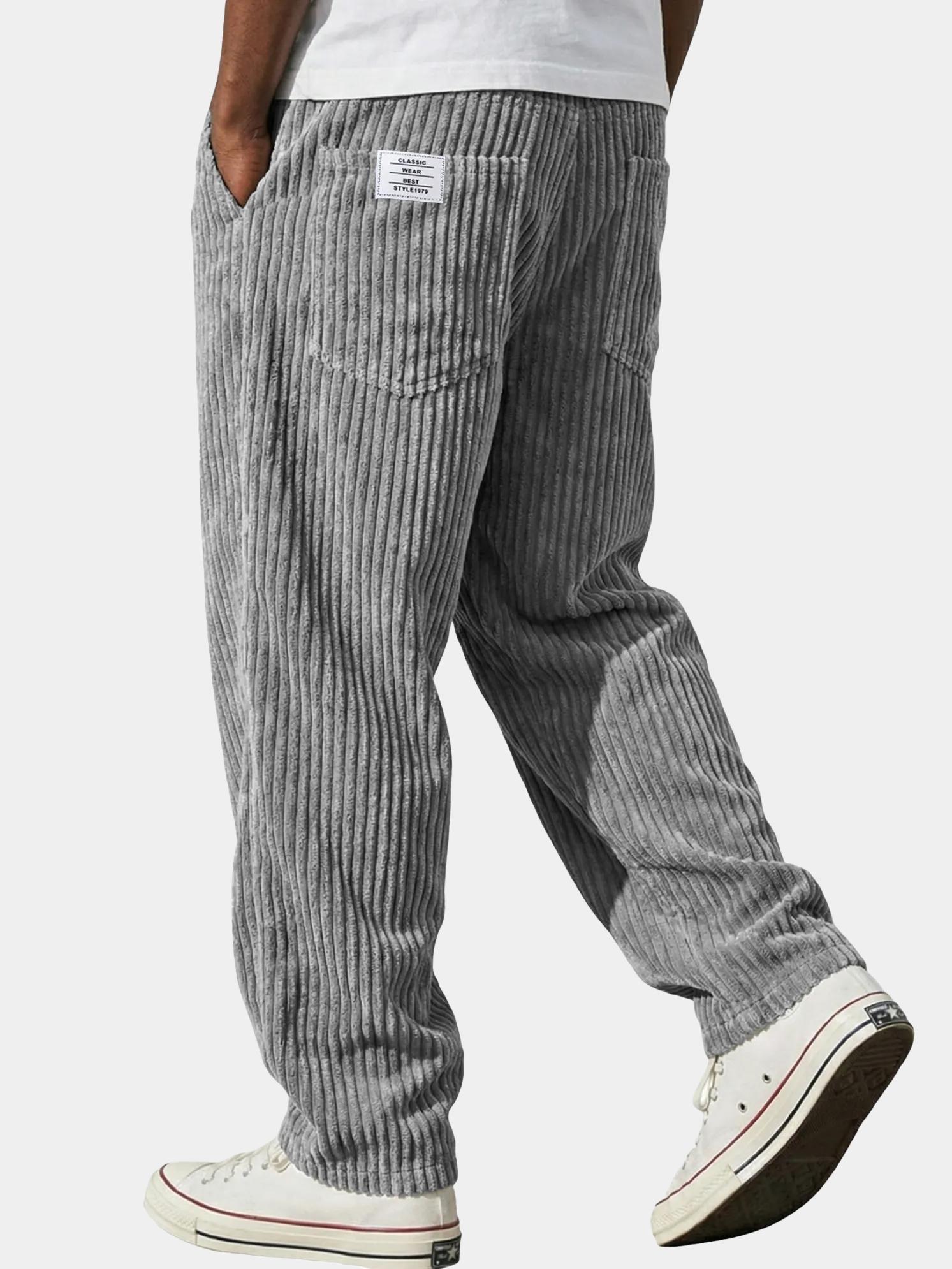 Men's Retro Casual Corduroy Trousers with Embroidered Label