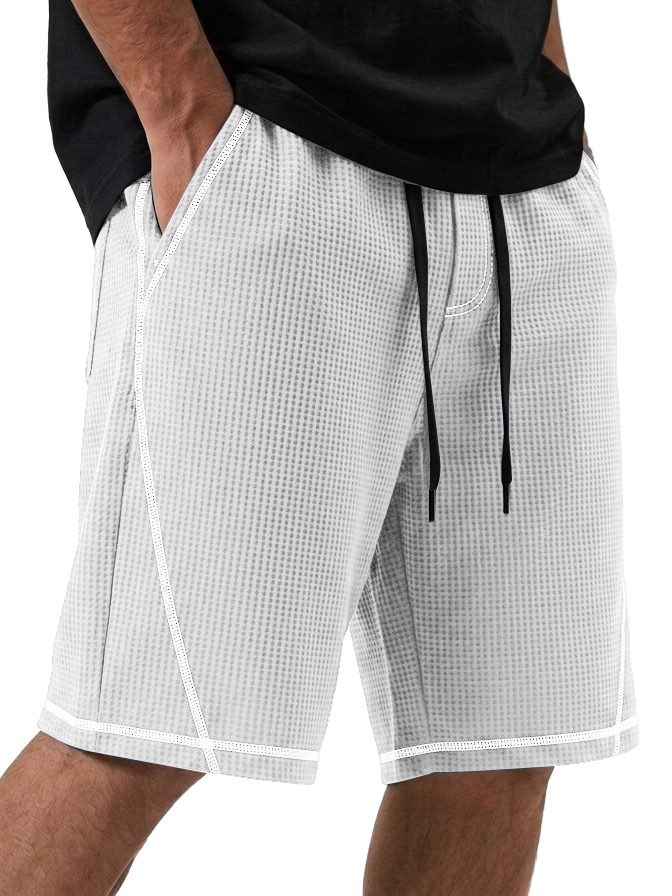 Men's Loose Casual Waffle Deconstructed Multi-Pocket Shorts with Contrast Stitching