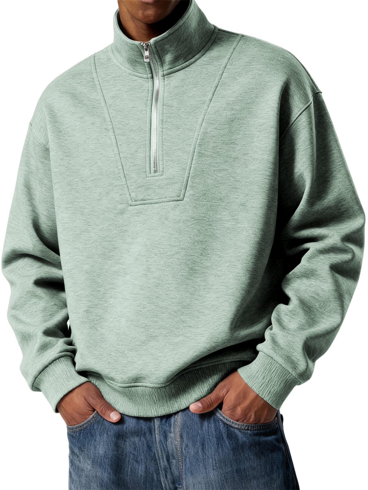 Men's Simple Quarter Zip Casual Pullover POLO Shirt