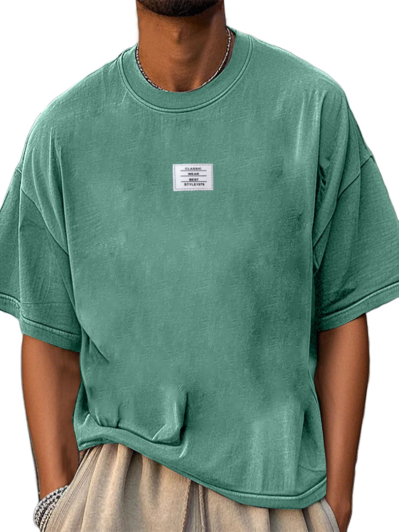Men's Fashion Pure Cotton Washed Distressed Retro Simple Casual Short-sleeved T-shirt