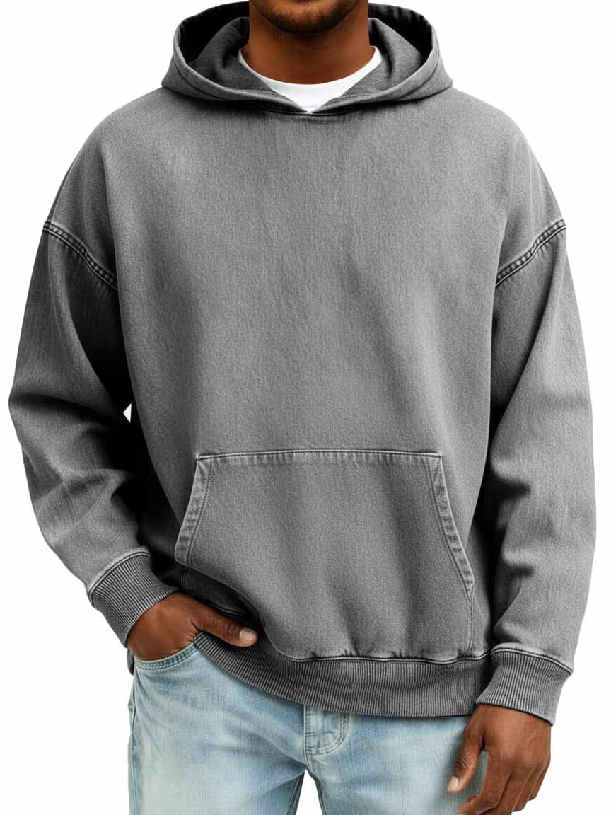 Men's 100% Cotton Retro Casual Washed Distressed Hooded Sweatshirt