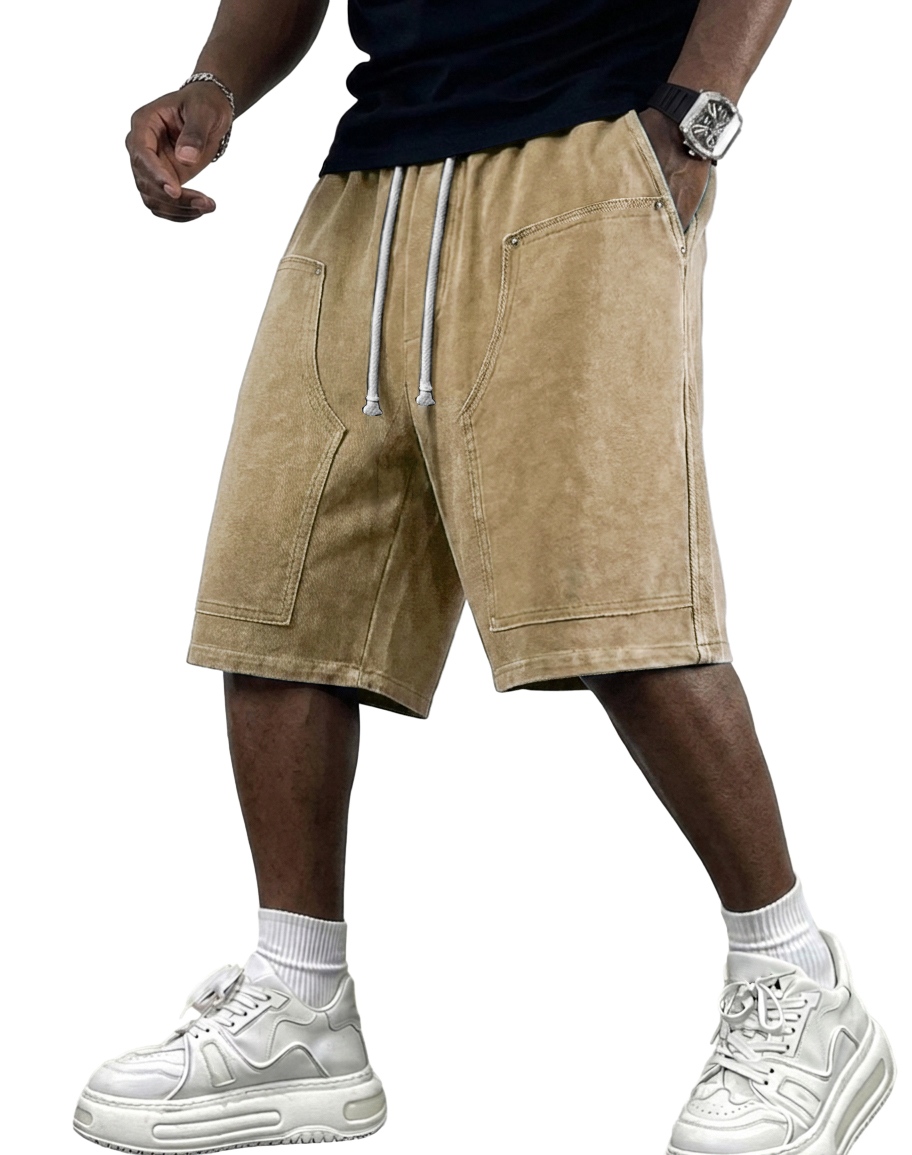 Men's Washed Patchwork Casual Cargo Shorts