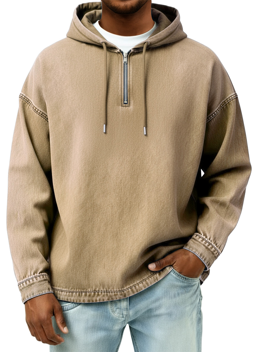 Men's Retro Casual Quarter Zip Hooded Sweatshirt
