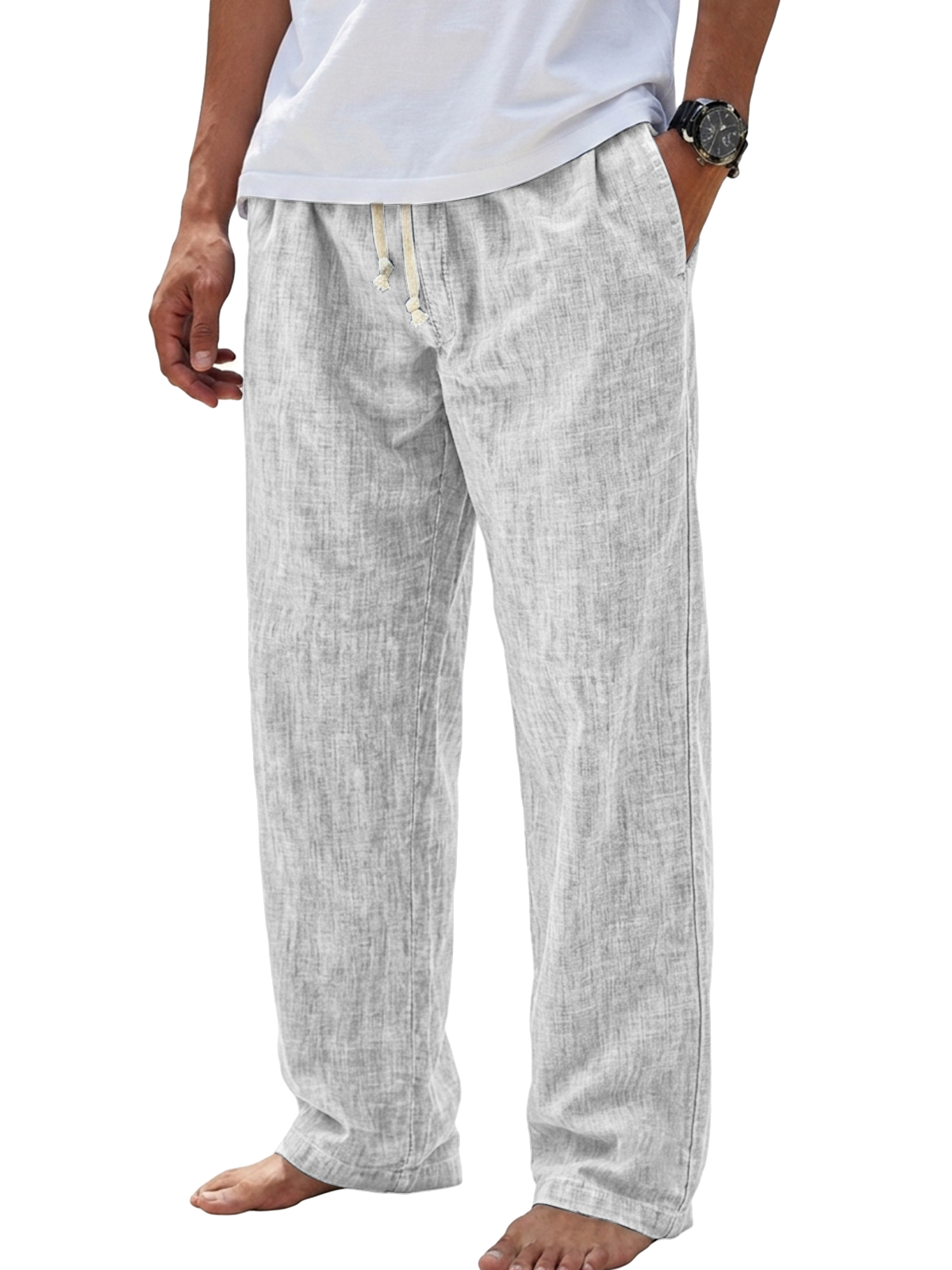 Casual Cotton-Linen Basic Trousers