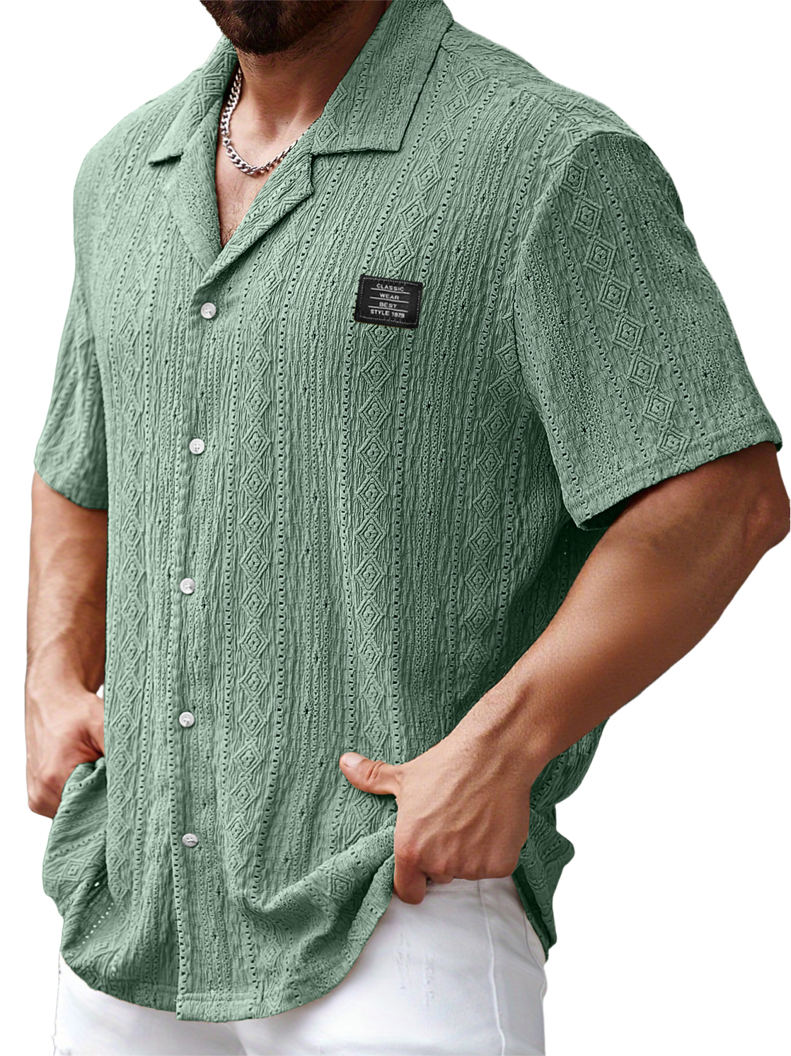 Men's Lapel Daily Jacquard Texture Embroidered Logo Casual And Comfortable Short-sleeved Shirt