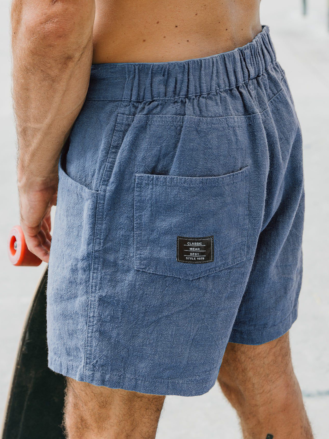 Men's Casual Breathable Linen Embroidered Logo Loose-fitting Vacation Shorts