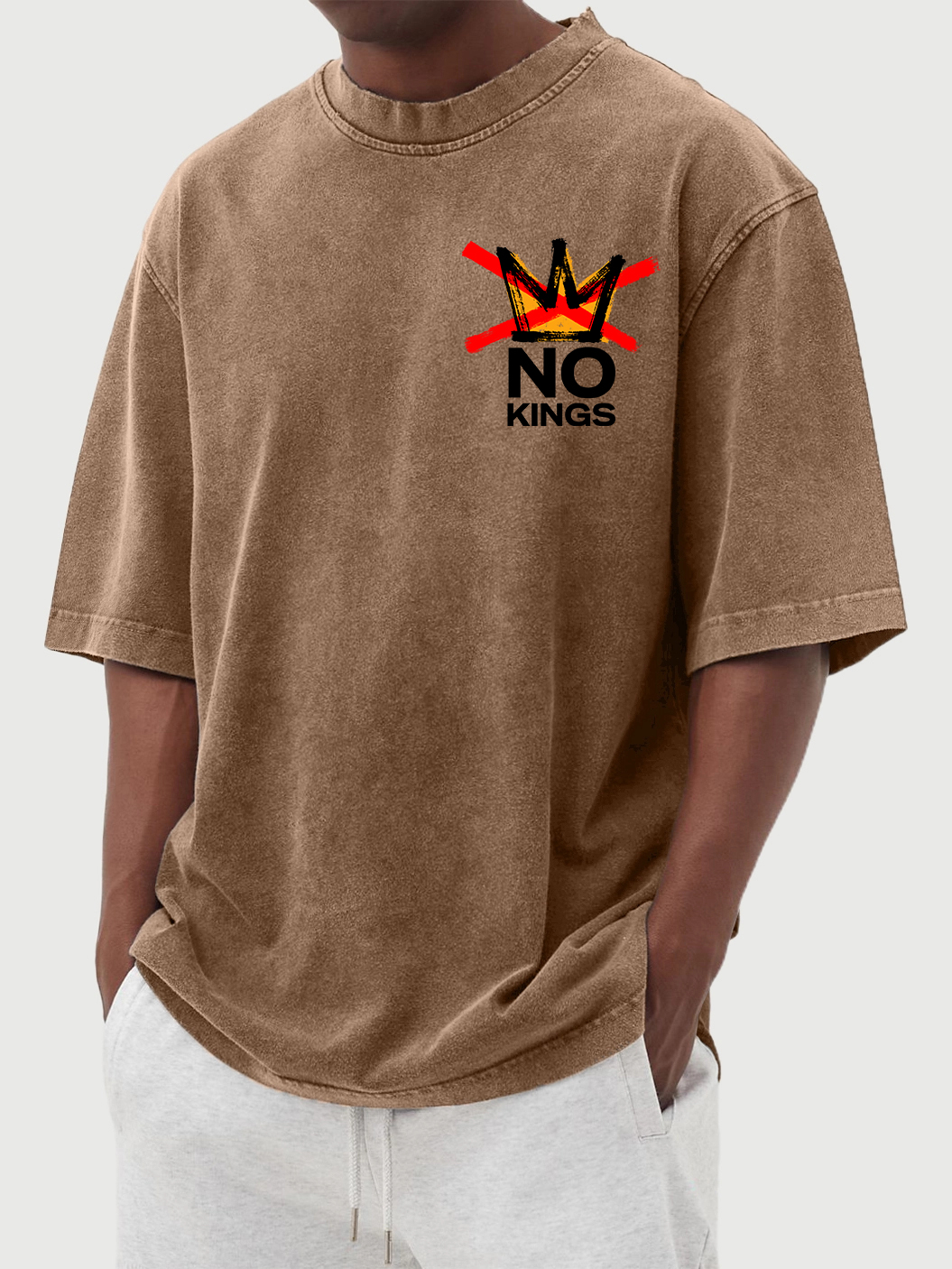 Men's 100% Cotton Washed And Distressed Vintage No Kings Print T-shirt