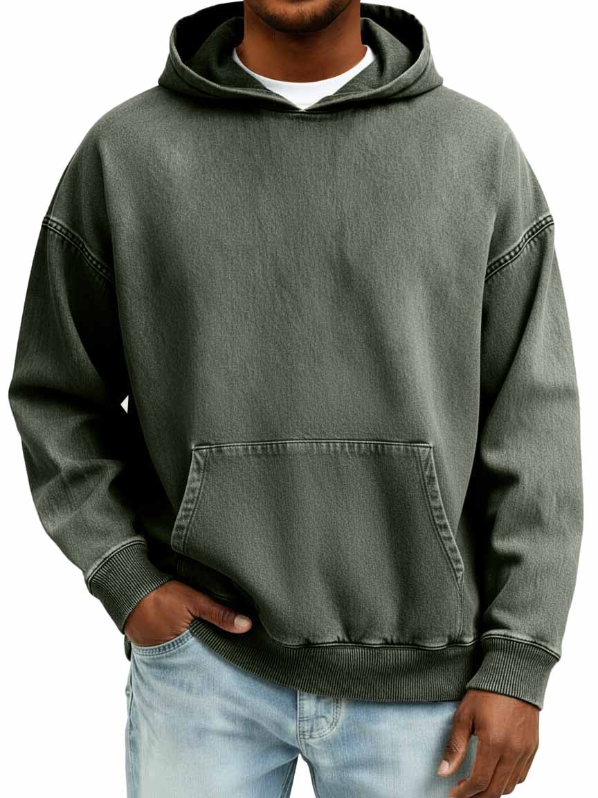 Men's 100% Cotton Retro Casual Washed Distressed Hooded Sweatshirt