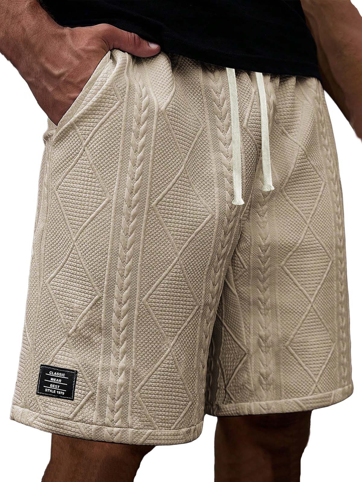 Men's Relaxed Fit Casual Shorts with Textured Embroidered Logo