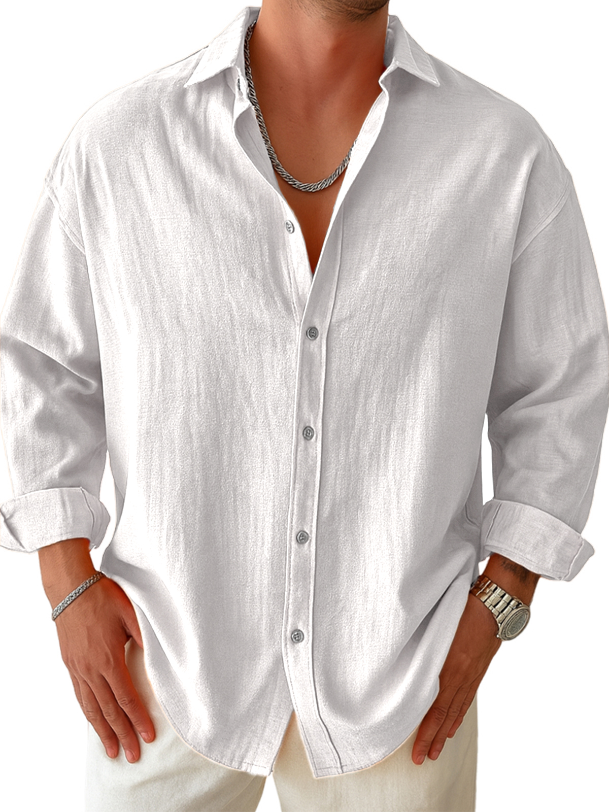 Men's Casual Pleated Long-sleeved Shirt