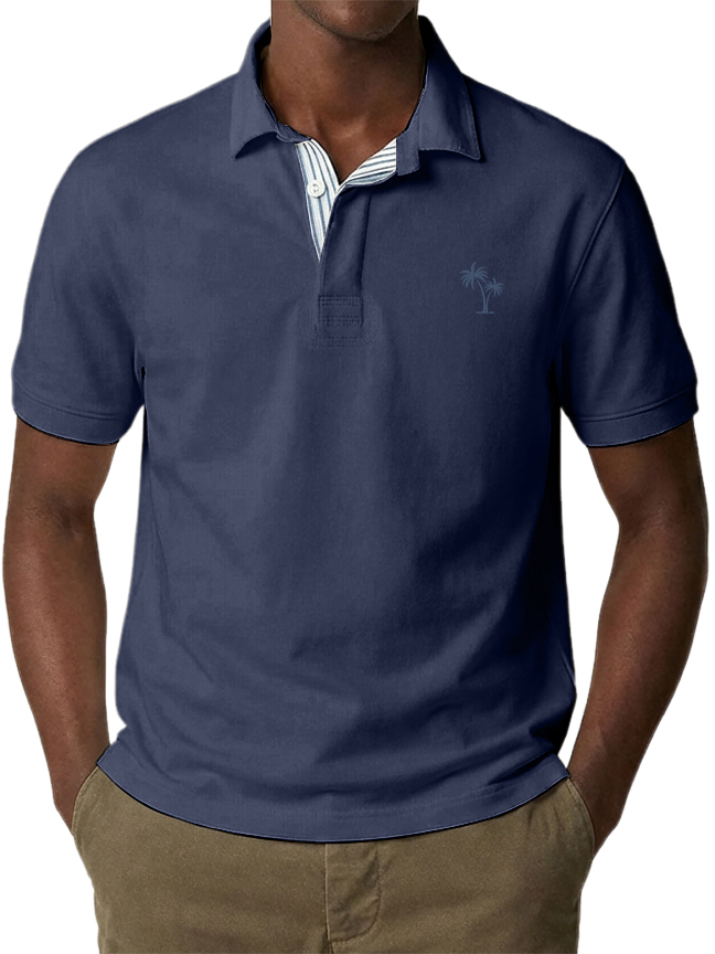 Men's Urban Casual Coconut Tree Stripe Short-Sleeved Polo Shirt