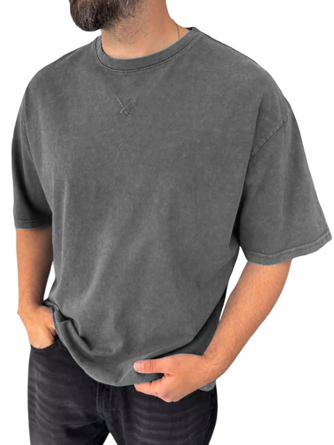Men's Pure Cotton Washed And Distressed Retro Fashion Short-sleeved T-shirt