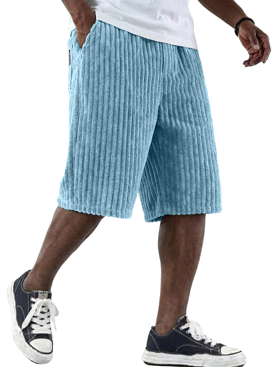 Men's Retro Corduroy Shorts with Embroidered Logo and Multiple Pockets