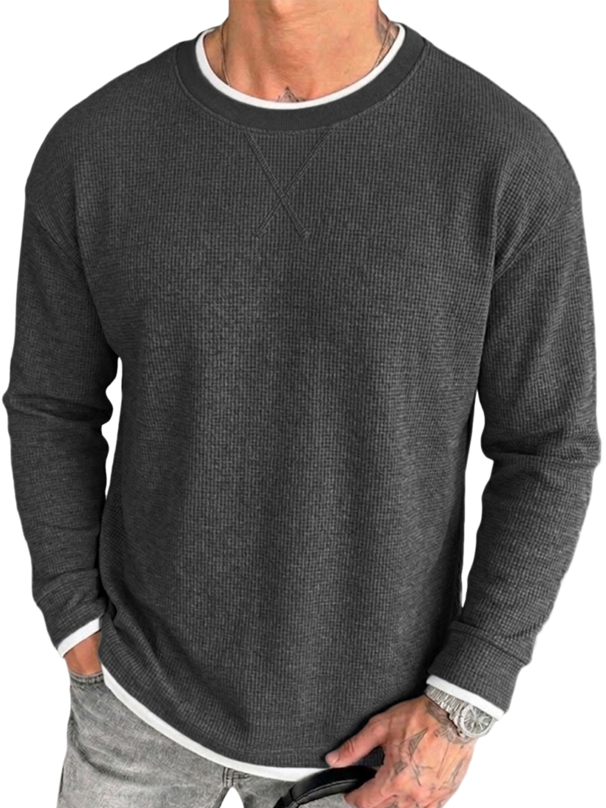 Men's Retro Casual Breathable Textured Loose Pullover T-Shirt
