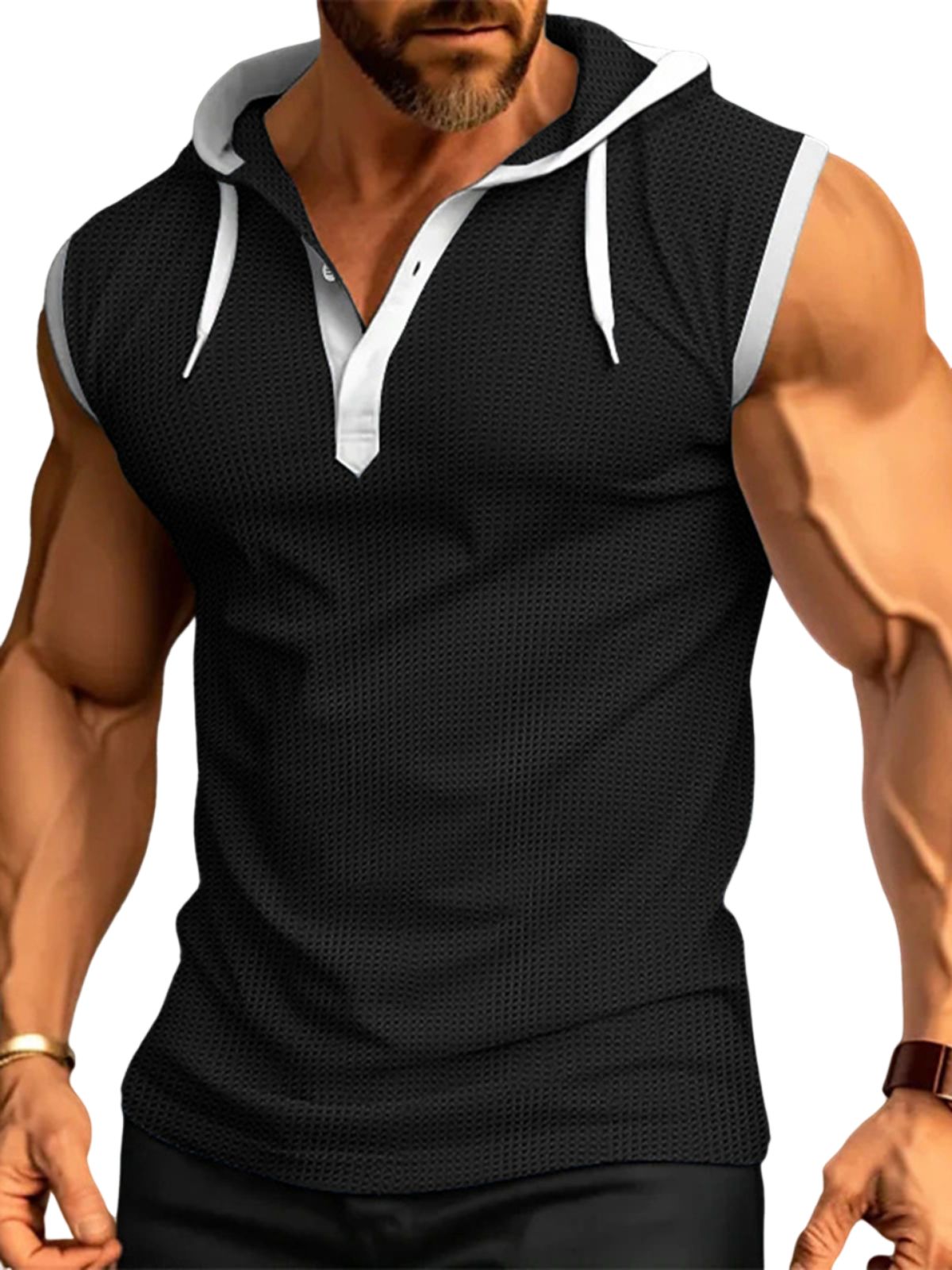 Men's Sleeveless Waffle Hooded Casual Fitness Sports Vest
