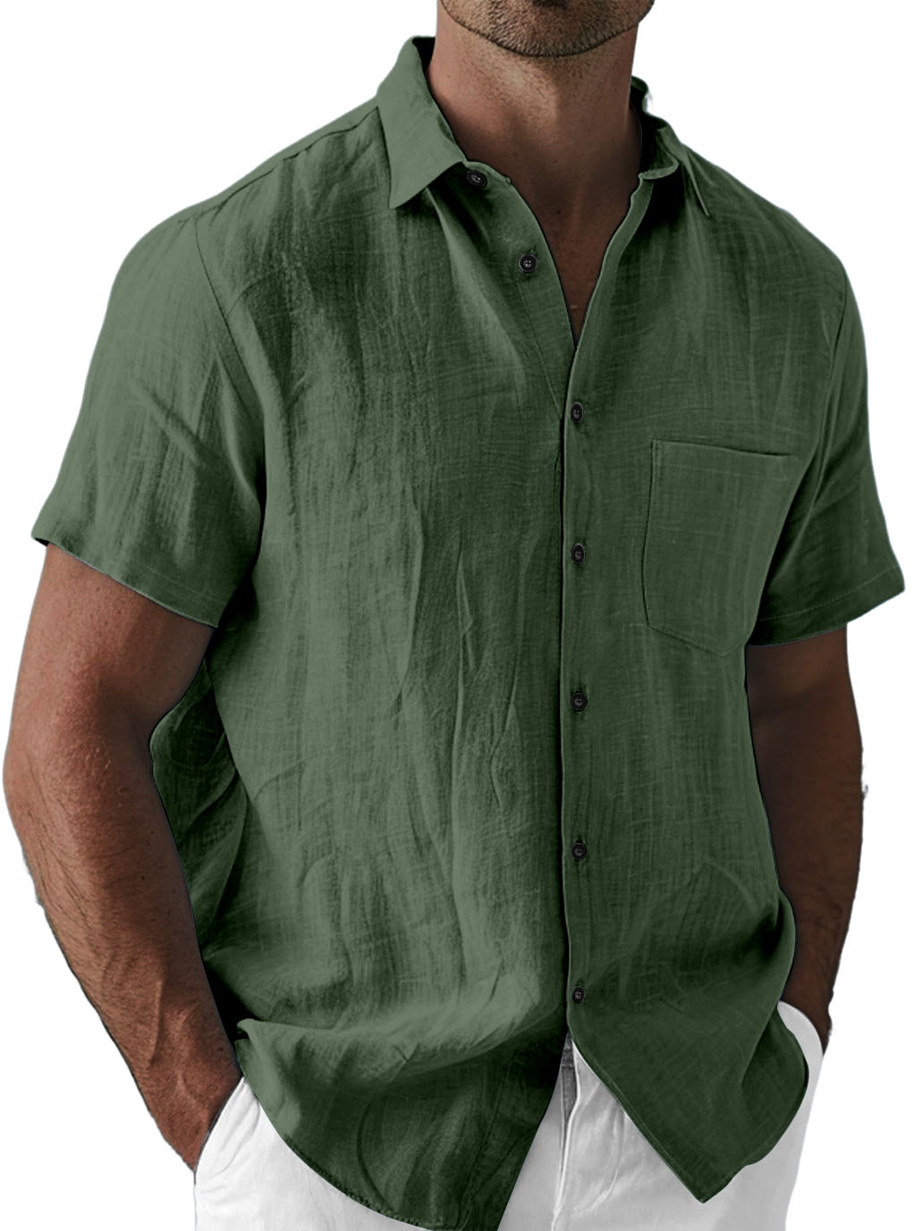 Men's Casual Cotton And Linen Versatile Daily Vacation Short-sleeved Shirt
