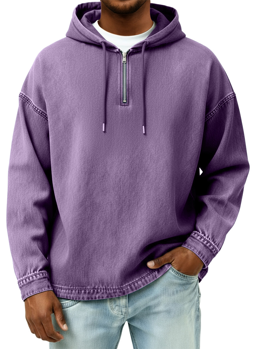 Men's Retro Casual Quarter Zip Hooded Sweatshirt