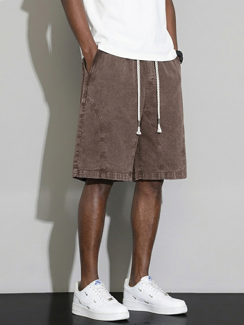 Men's Pure Cotton Versatile Washed & Distressed Deconstructed Design Loose-Fit Shorts