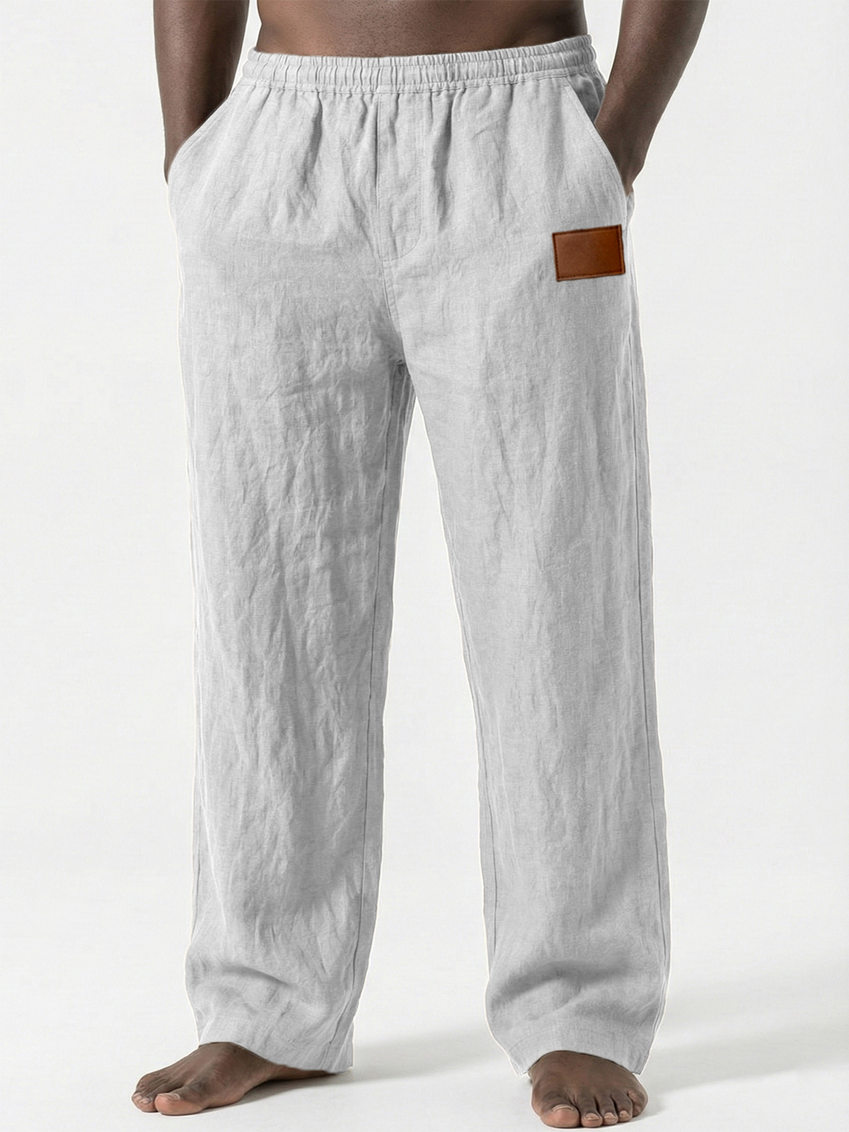 Breathable Linen Pants with Leather Embroidery