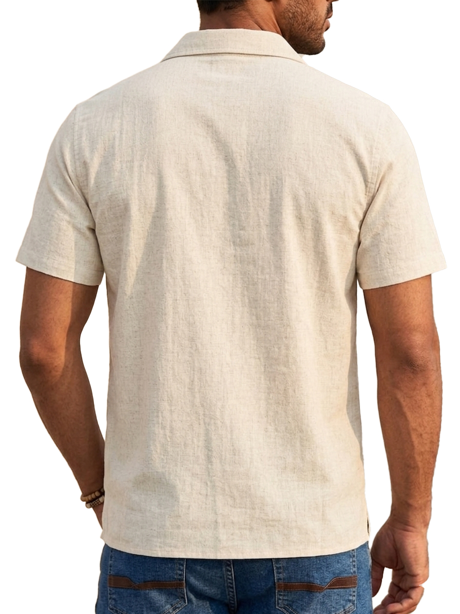 Linen Guayabera Style Short Sleeve Shirt