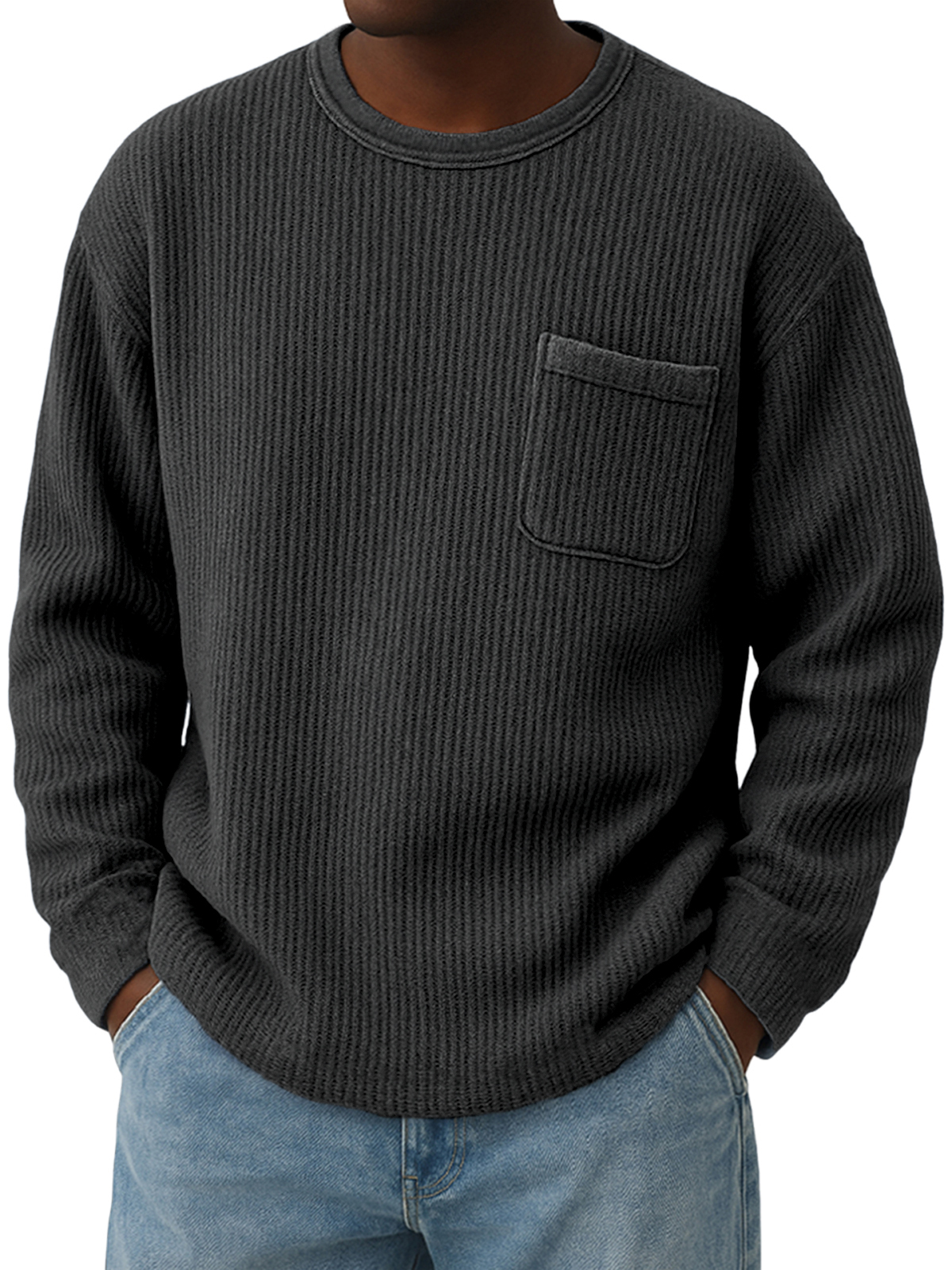 Men's Stylish Corduroy Ribbed Pullover with Chest Pocket